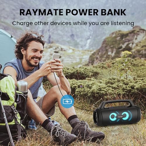 Raymate Bluetooth Speakers, Portable Wireless Speaker with 120W Stereo Sound, M8 Pro Waterproof Outdoor Speaker with LED Light, Bluetooth 5.3, Portable Speaker for Outdoor Party Beach Camping 6