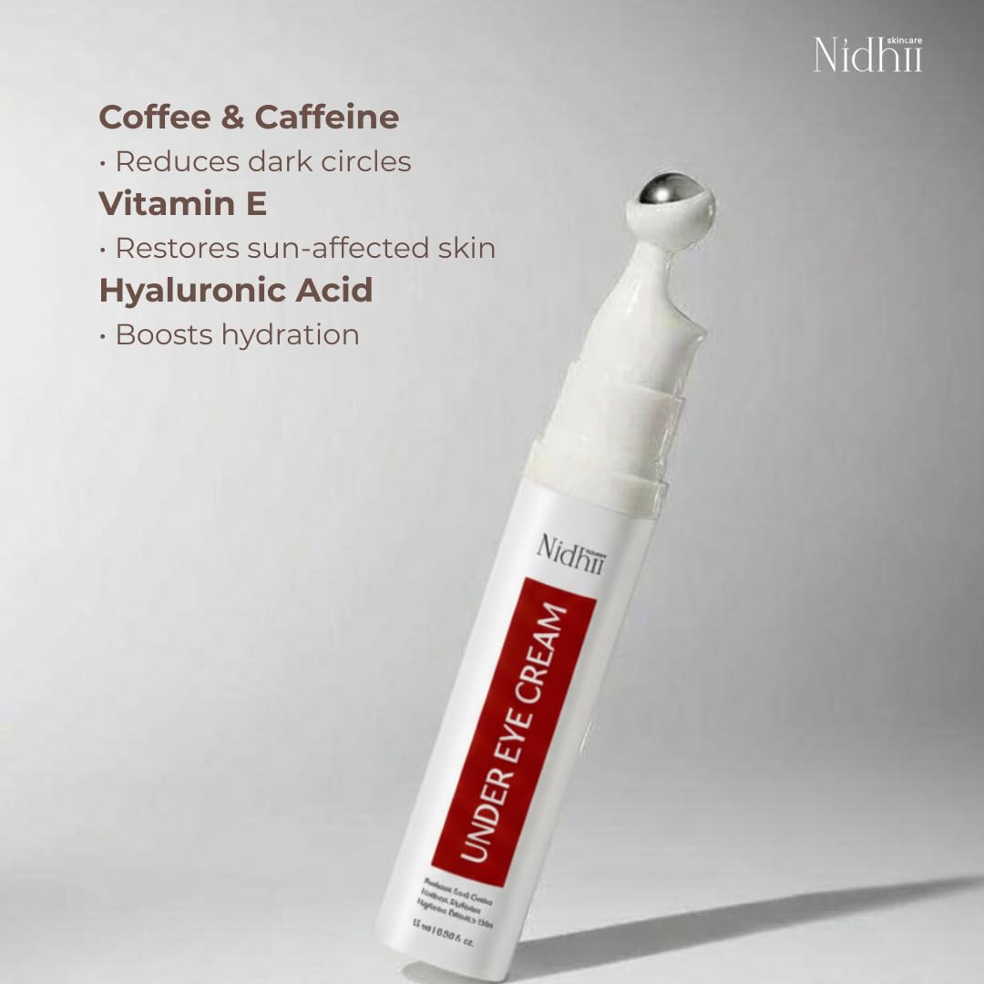 Nidhii Skincare Under Eye Cream for Dark Circles, Puffiness & Fine Lines | With Caffeine, Alpha Arbutin & Ceramides | Hydrating Eye Gel for Women & Men | 15gm 5