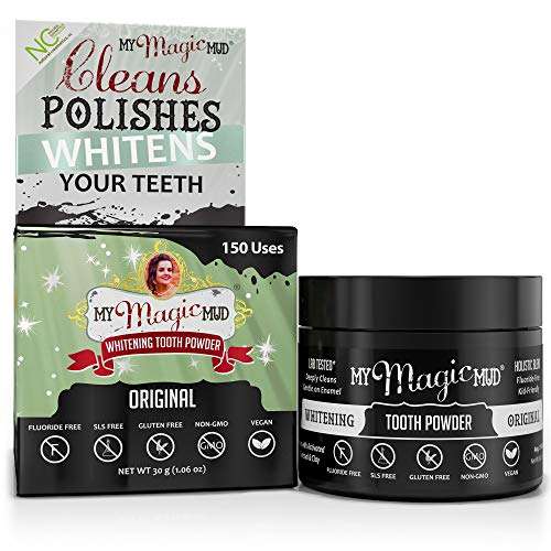 My Magic Mud - Whitening Tooth Powder, Polishing, Brightening, Charcoal, 1.06 oz. (150 uses (Original) 1