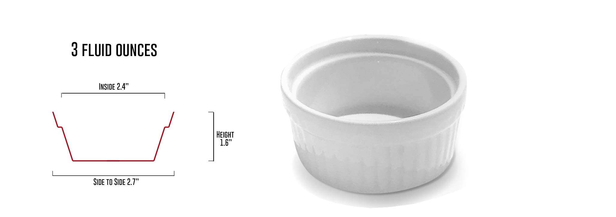 Furmaware Set of 6 Ceramic Ramekins - Non-Toxic Classic White Porcelain Custard Cups - Oven Safe Ramekins, for Baking and Serving Single Servings of Desserts, Dips, and Snacks - (18 oz) 3