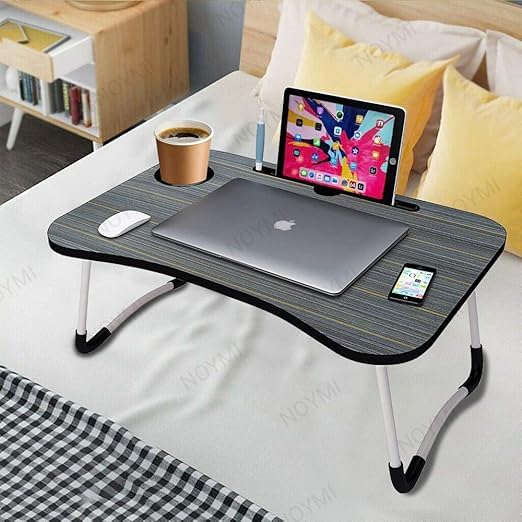 Gitment Laptop Table for Bed & Sofa, Foldable Desk with Cup Holder, Drawer & Built-in USB Hub with Free Mini Fan, LED Lamp 3