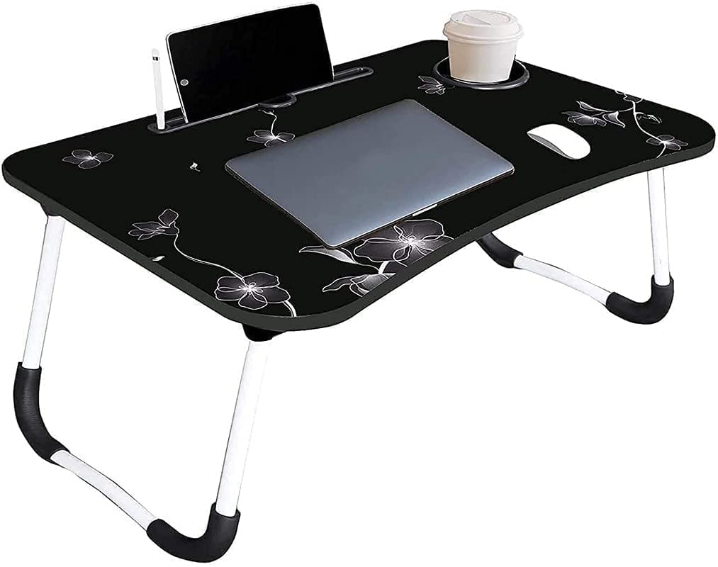 Techno Vibes Laptop Desk for Study and Reading with Foldable Non-Slip Legs Reading Table Tray, Laptop Stands, Laptop Desk,Foldable Study Laptop Table,Table (Black Flower) 1