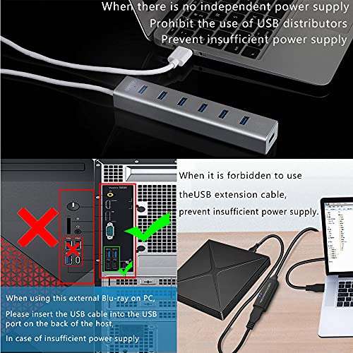Blu-ray Drive External Bluray DVD Drive, USB 3.0 and Type-C Blu-Ray Burner DVD Burner 3D Slim Optical Bluray CD DVD Drive Compatible with Windows XP/7/8/10, MacOS for MacBook, Laptop, Desktop 5