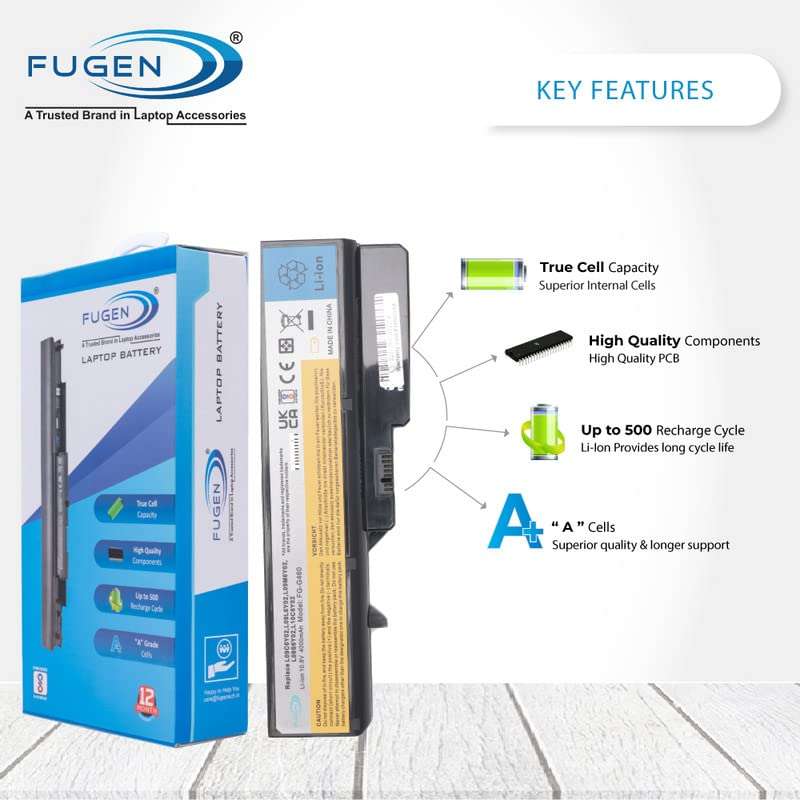 Fugen Laptop Battery L09L6Y02 for Lenovo Ideapad B470 G460 G465 G470 G475 G560 G565 G570 Z460 Z465 Z470 Z570 Black 4