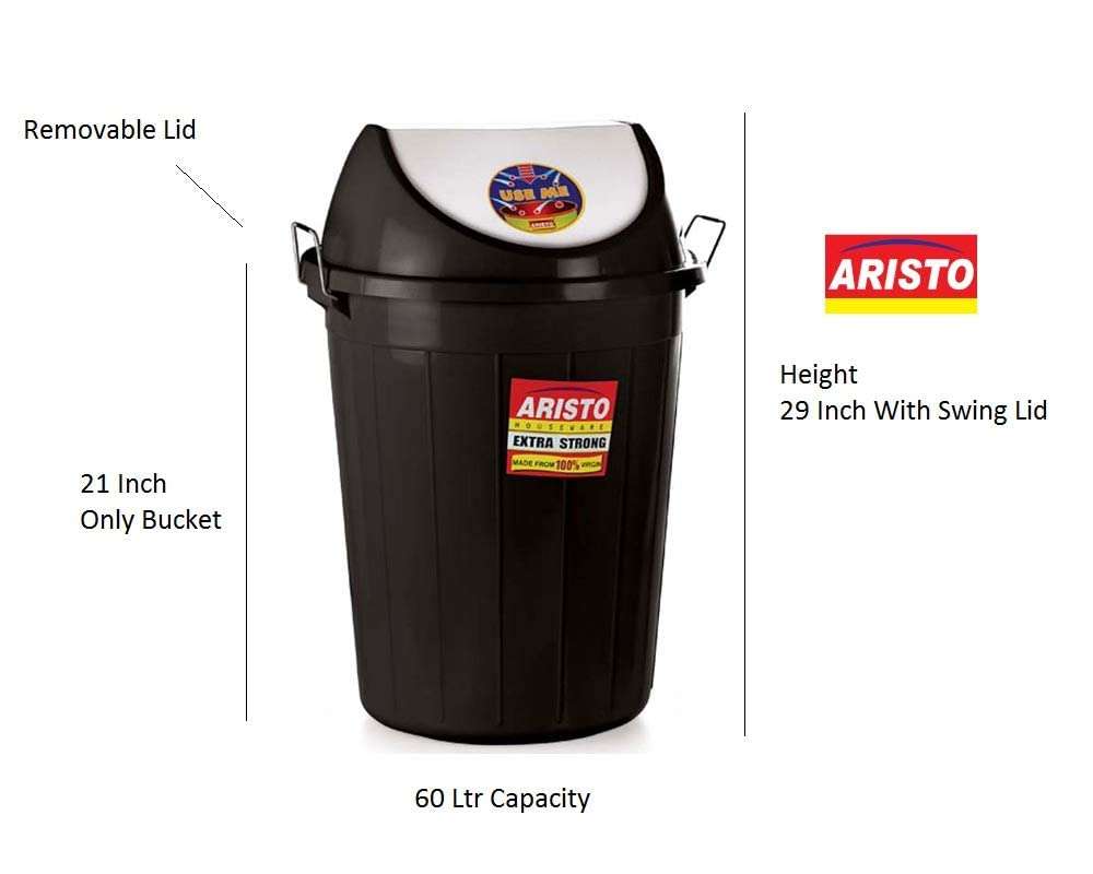 Aristo Swing Lid Garbage Waste Dustbin 60 LTR (Black) Pack of 2 4