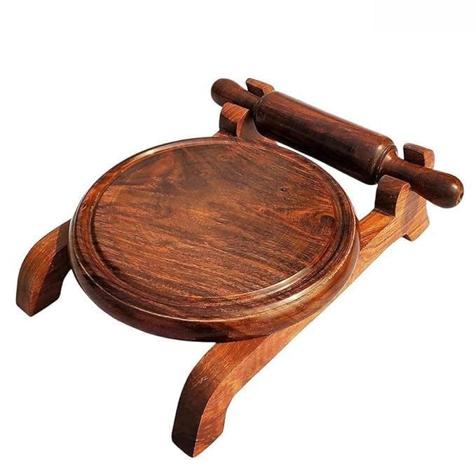 Aangan Kraft Handicrafts Premium Wooden Chakla Belan Set with Stand | Durable, Handcrafted Rolling Board and Pin for Perfect Rotis & Chapatis | Traditional Kitchen Tool Set for Easy Cooking 1
