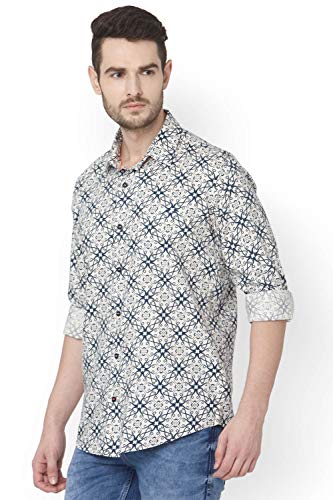 Mufti Men's Printed Slim fit Casual Shirt (MFS-11275-K-24-OFF Off White 3XL) 2