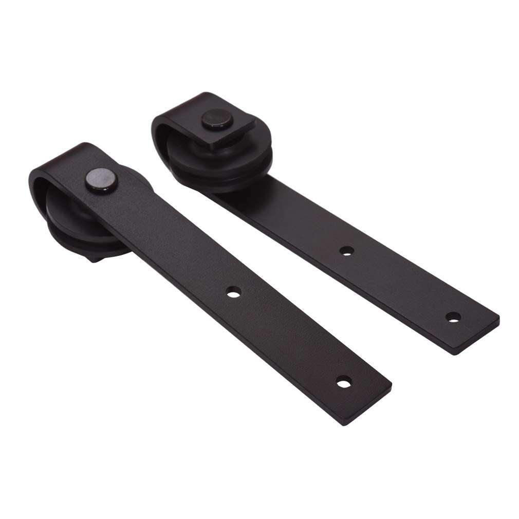 Ceiling Mount Barn Door Hardware Kit 6ft, CCJH Sliding Track for Kitchen Cabinet Black, Fit 18" Wide Double Door Panels [J Shape Hanger] 4