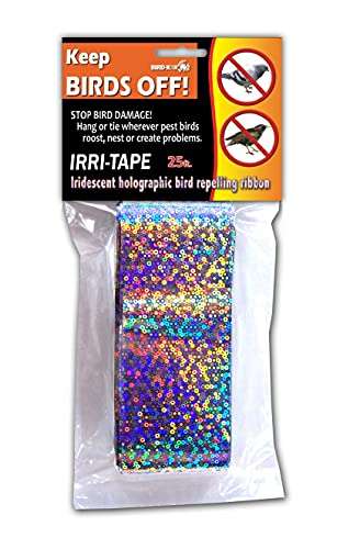 Bird-X Irri-Tape, Holographic Bird Scare Tape, Iridescent Foil Reflective Tape for Multi-Sensory Attack, Easy to Install, 2" W x 25' L 1