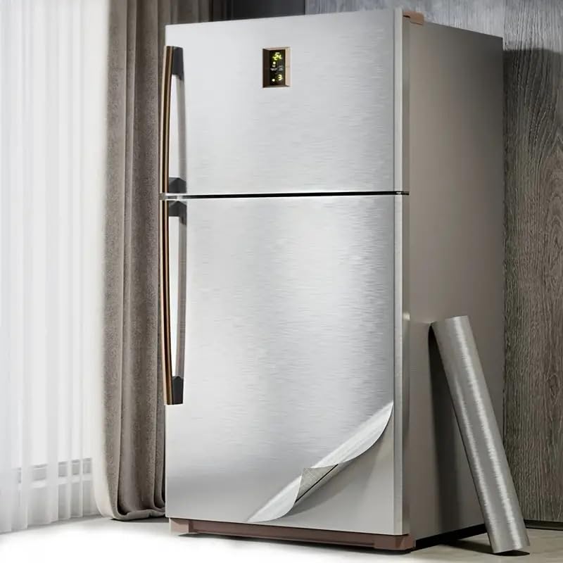 SIA VENDORS Self-Adhesive Stainless Steel Brushed Wall Sticker, Silver Metal Wallpaper Waterproof and Moisture Resistant for Refrigerator, Elevator Doors, Kitchen Cabinets Renovation,2 ft x 6 ft 1