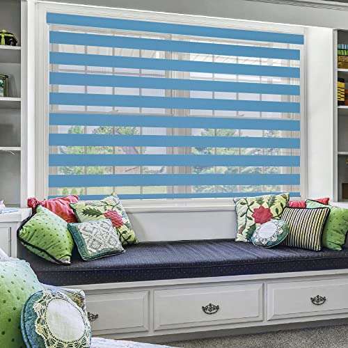 Roller ZEBRA Blind for Windows Dual Layer Zebra Roller Shades Light Filtering Sheer Window Treatments Privacy Light Control for Day and Night Color BLUE W154XH160CM 2