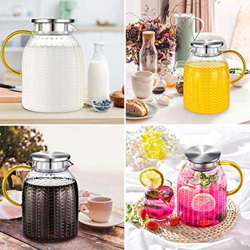 Aofmee 60oz Glass Pitcher, Water Pitcher with Lid, Iced Juice Jugs for Fridge, Glass Carafe for Cold or Hot Beverages, Sun Tea Jar, Easy Clean Heat Resistant Jug for Milk 4