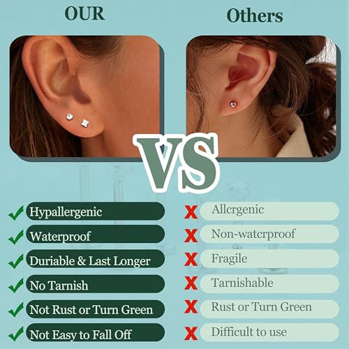FIBO STEEL 316L Stainless Steel 2Pcs 16G 3mm CZ Inlaid Lip Rings Labret Monroe Nose Studs Helix Earring Piercing, 6mm Bar Length 5
