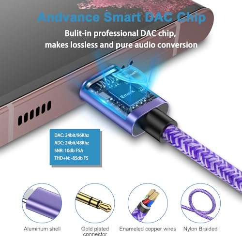 Samsung Audio Aux Car Stereo Jack Cable 3.3ft USB Type C to 3.5mm Headphone Jack Adapter Dongle Cord for Galaxy A17 A26 A36 A56 S25 Ultra S25 Plus S25 S24 Ultra S23 FE A16 A15 A55 A35 A32 6