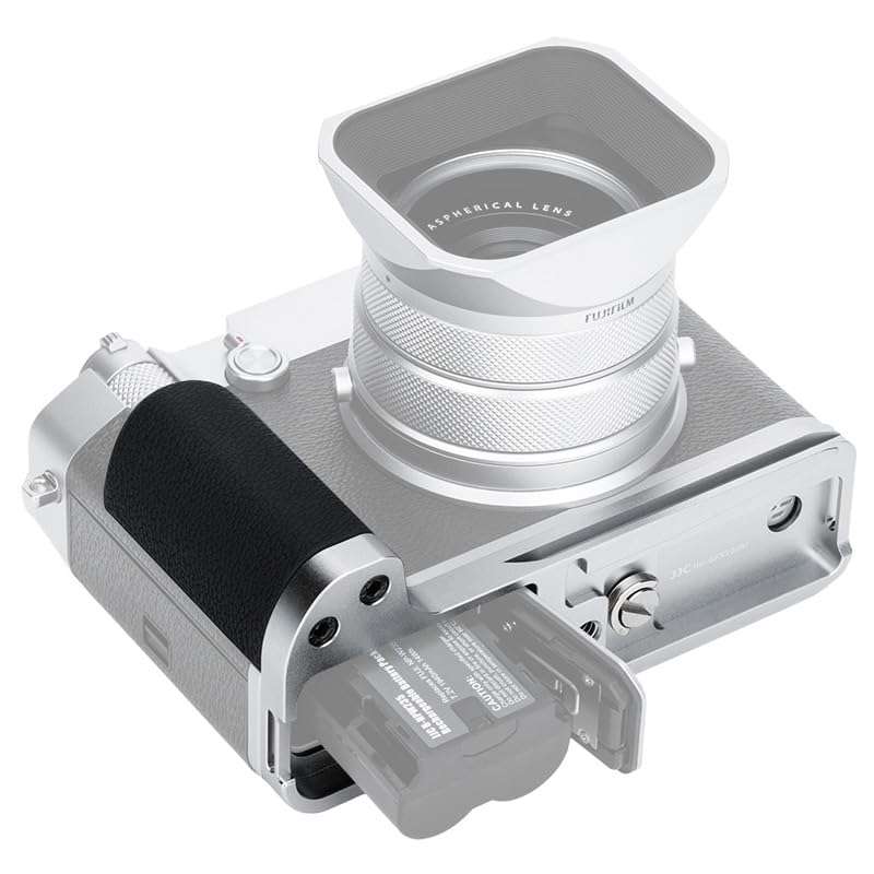 GFX 100RF Hand Grip Handgrip for Fujifilm Fuji GFX100RF Camera, Metal GFX100 RF L Bracket Holder with Built-in Arca Quick Release Plate & Battery Compartment Opening Anti-Slip Microfiber Pads - Silver 5