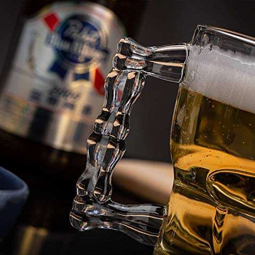 VILON Italian Premium Glass Beer Mugs with Handle | Crystal Clear Glass Beer Mug | 520ml (1, Skull Beer Mug 520ML) 4