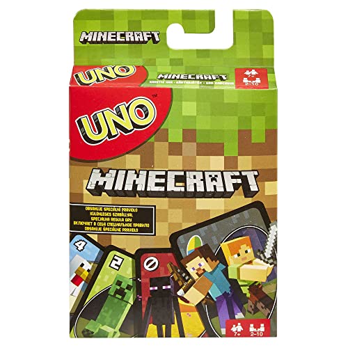 Mattel Games UNO Minecraft Card Game for Kids, Adults, Families & Parties, Deck & Special Rule Inspired by the Video Game, 2 to 10 Players 1