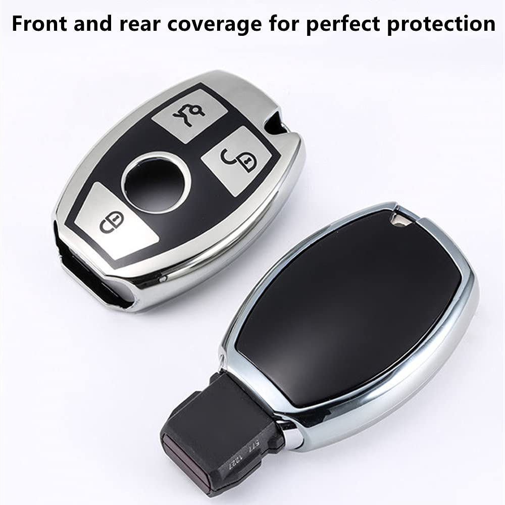 Creativity New Soft TPU Car Smart Key Case Suitable For Mercedes benz CLS CLA CLK G GL R SLK AMG A B C CL S SL M ML class Auto Cover Shell Accessories (silvery) 5