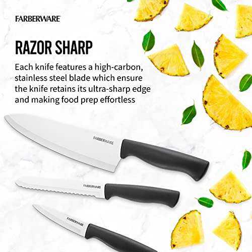 Farberware Stainless Steel Chef Knife Set, 3 Piece, Black 3