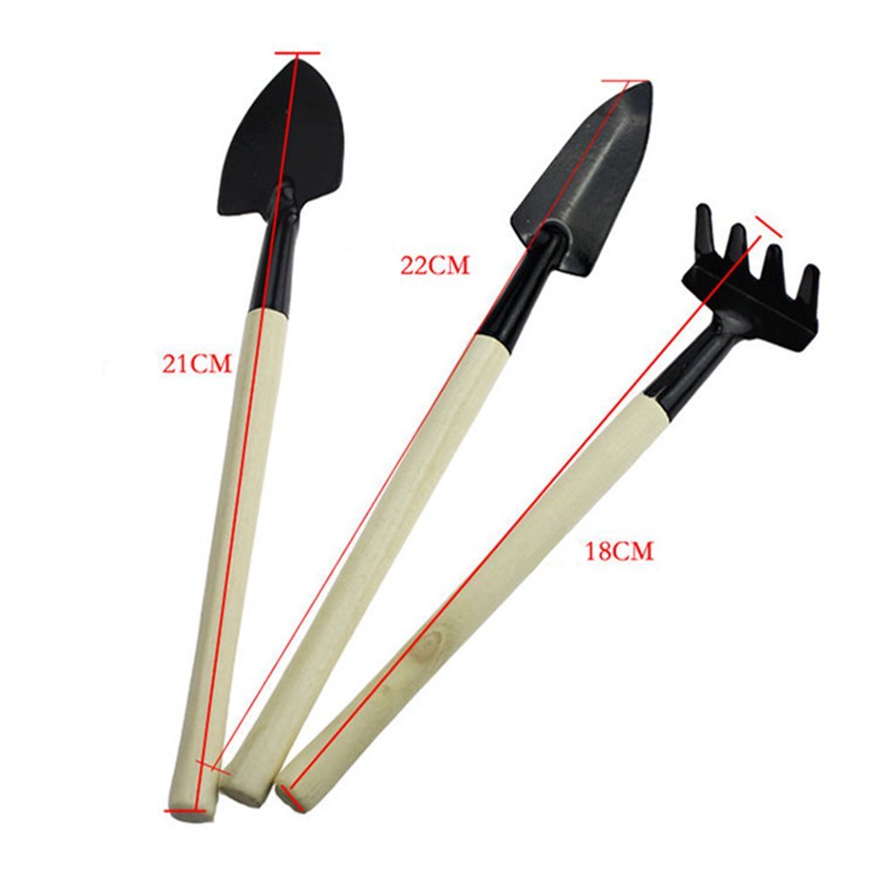 3 Pieces Mini Spade Shovel Harrow Gardening Tool Set Potted Plants Maintenance Suit with Wooden Handle Garden Tool for Indoor houseplant(3 Pack) 3