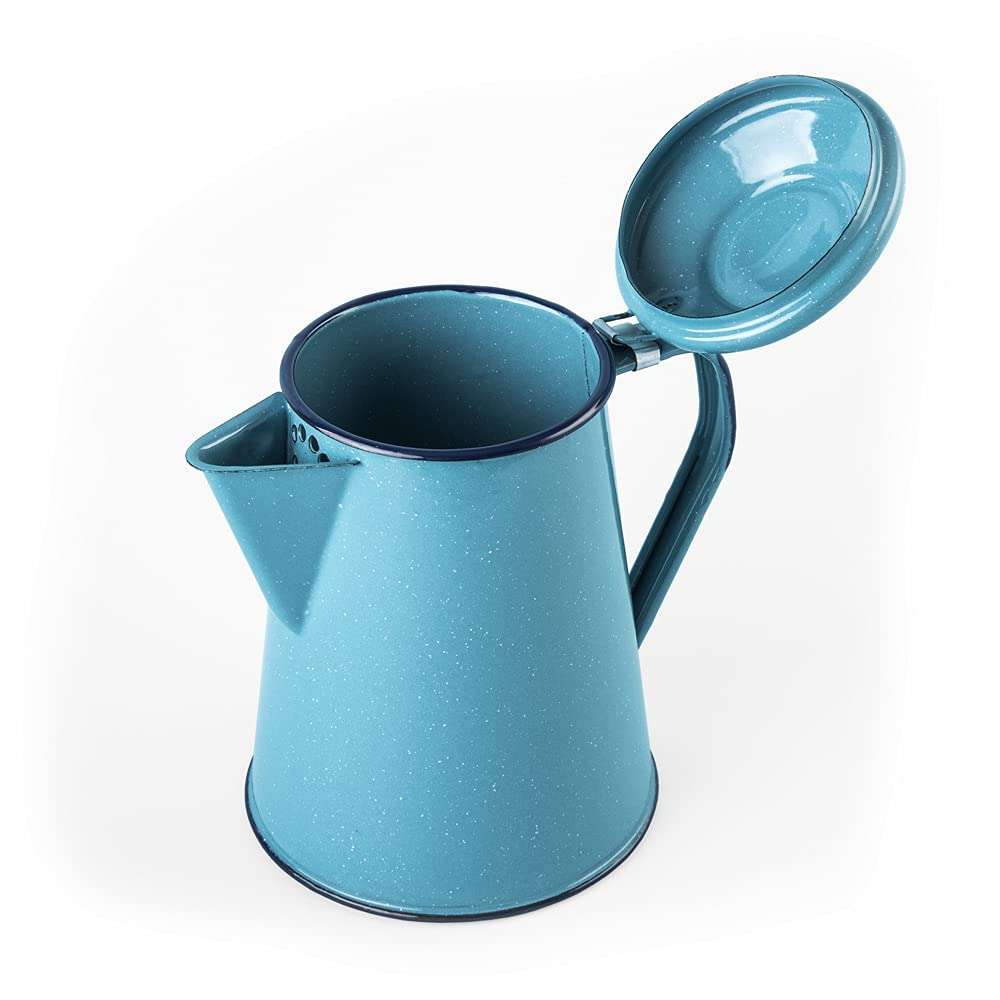 Cinsa Enamelware Coffee Pot (Turquoise Color) - 8 Cups - Camping Essentials - Hot Water for Coffee and Tea - Light and Resistant 3