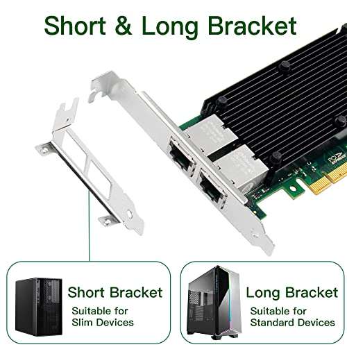 XZSNET 10Gb Ethernet Network Card with Intel X550 Chip, 10G PCIe NIC Compare to Intel X550-T2 Converged Network Adapter, Dual RJ45 Copper Ports, PCI Express X4 3