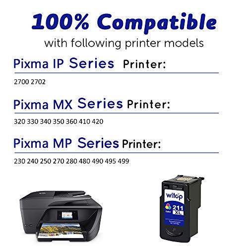 Witop Remanufactured Ink Cartridge Replacement for Canon CL-211XL 211 XL for PIXMA IP2700 IP2702 MP230 MP240 MP250 MP270 MP280 MP480 MP490 MP495 MP499 MX320 MX330 MX340 MX350 Printer 2