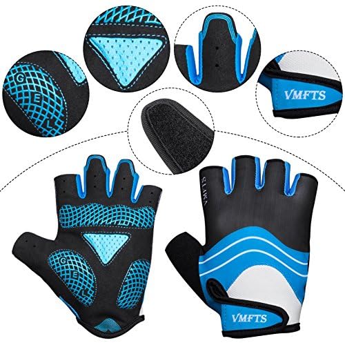VMFTS Cycling Gloves Gel Pading Fingerless Sporting Glove for Weightlifting Racing Biking Climbing Parkour Running??Blue Large 4