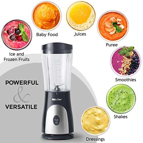 Mueller Personal Blender for Shakes and Smoothies with 15 Oz Travel Cup and Lid, Juices, Baby Food, Heavy-Duty Portable Blender & Food Processor, Grey 5