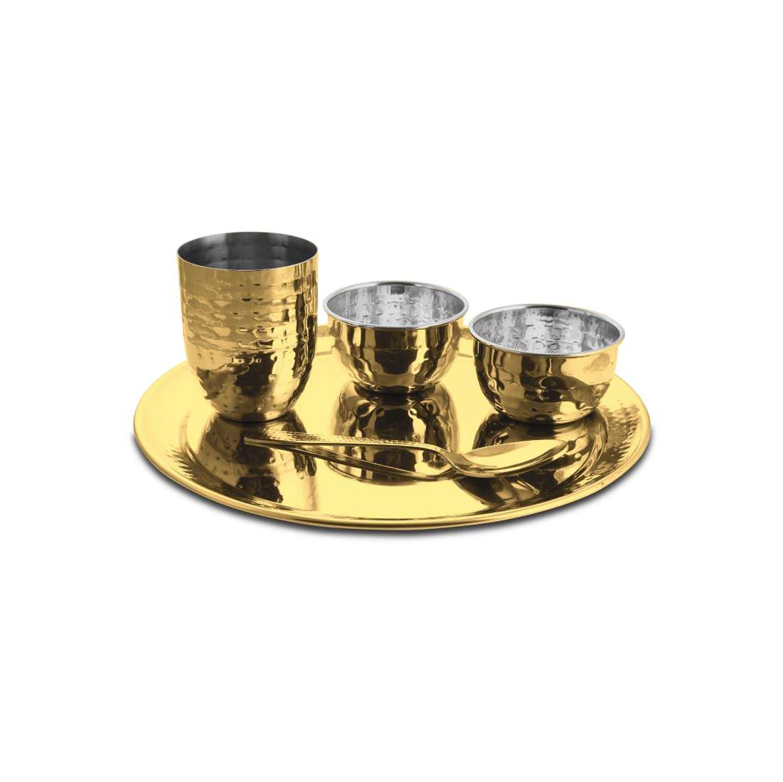 Shri & Sam High Grade Stainless Steel Diamond Hammered Gold Thali Set with PVD Coating 1