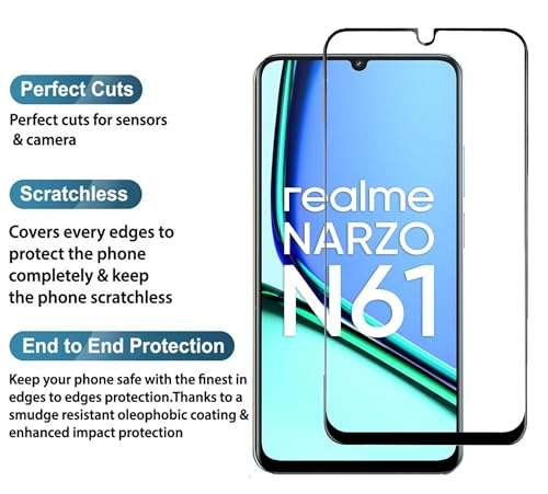 FabeKee Tempered Glass Screen Protector Compatible For Realme Narzo N61 Smartphone Black With Edge To Edge Coverage And Easy Installation Kit (Realme Narzo N61) 3