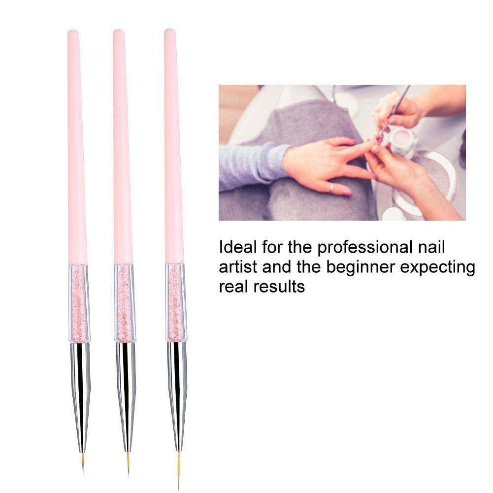 HURRISE Nail Art Liner Brushes, 3pcs Nail Art Pen Nail Art Dotting Liner Brush UV Gel Painting Pen Drawing Tool Set Rhinestone Handle(Pink) 6