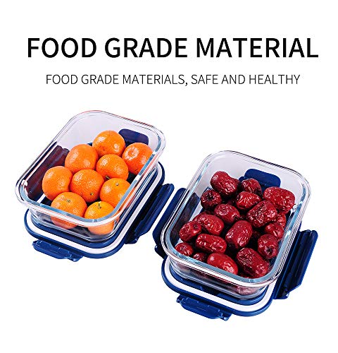Ash & Roh® 660 ML Glass Food Storage Containers with Blue Lids, Glass Meal Prep Containers, Airtight Glass Lunch ,BPA Free & Leak Proof (1 PACK, SQUARE) 2