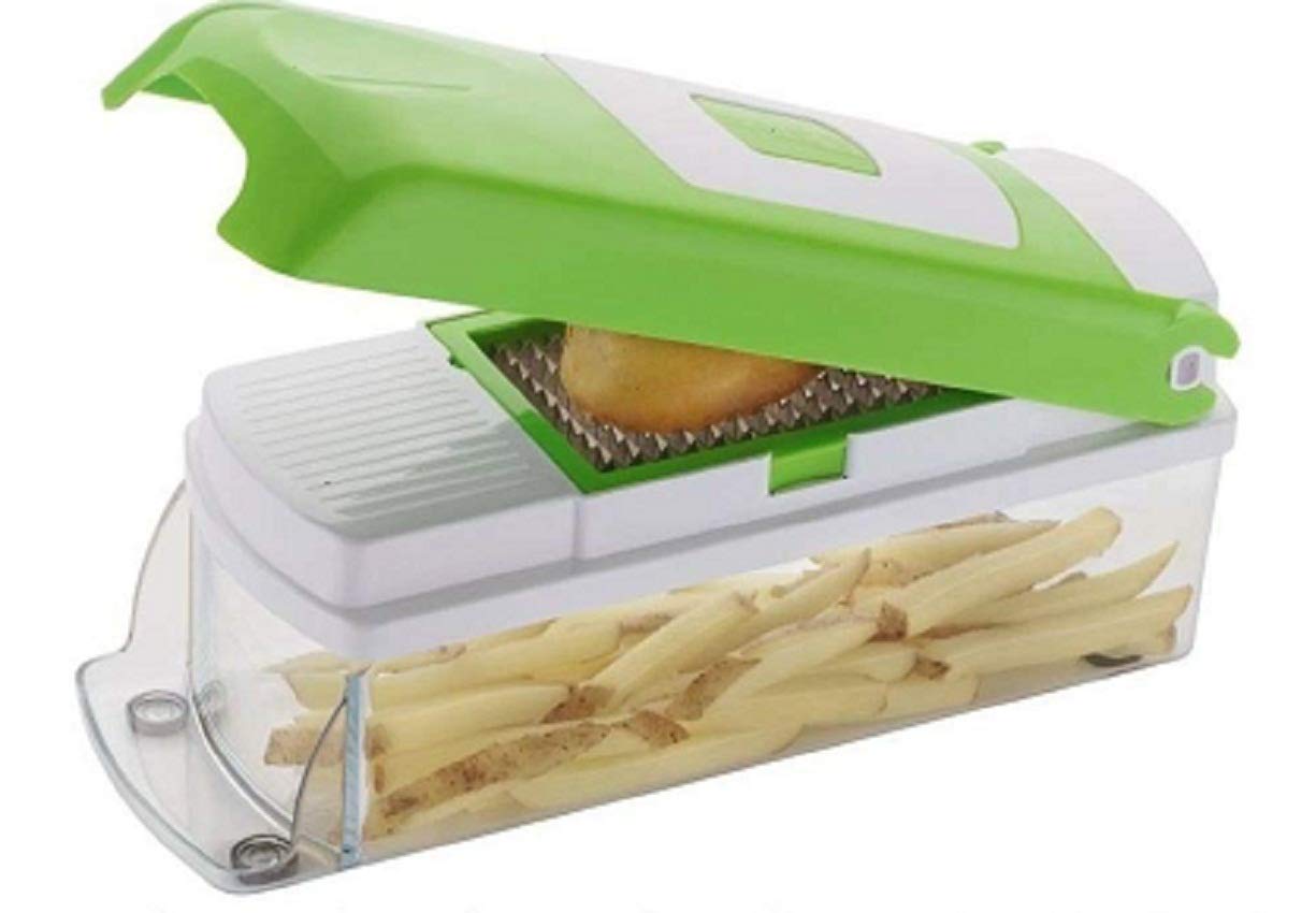 BE MALL Multi-Purpose Vegetable and Fruits Grater, Chipser Chopper, Slicer, Cutter and Dicer with 11 Stainless Steel Blades and 1 Pillar, Vegetable Chopper for Kitchen (Green) 1