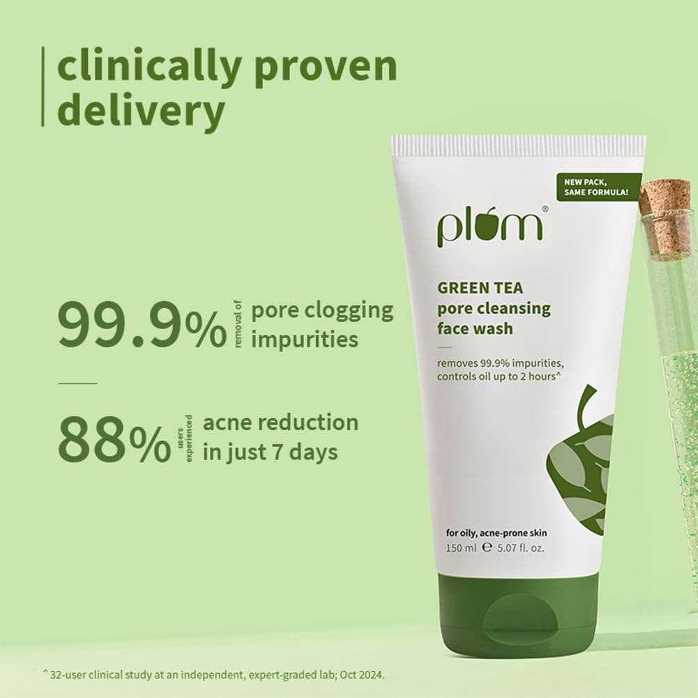Plum Green Tea Pore Cleansing Face Wash for Oily, Acne Prone, Dry & Combination Skin | with Glycolic Acid | Fight Pimples & Control Excess Oil | Gentle Exfoliating & Non-Drying | Women & Men | 150ml 5