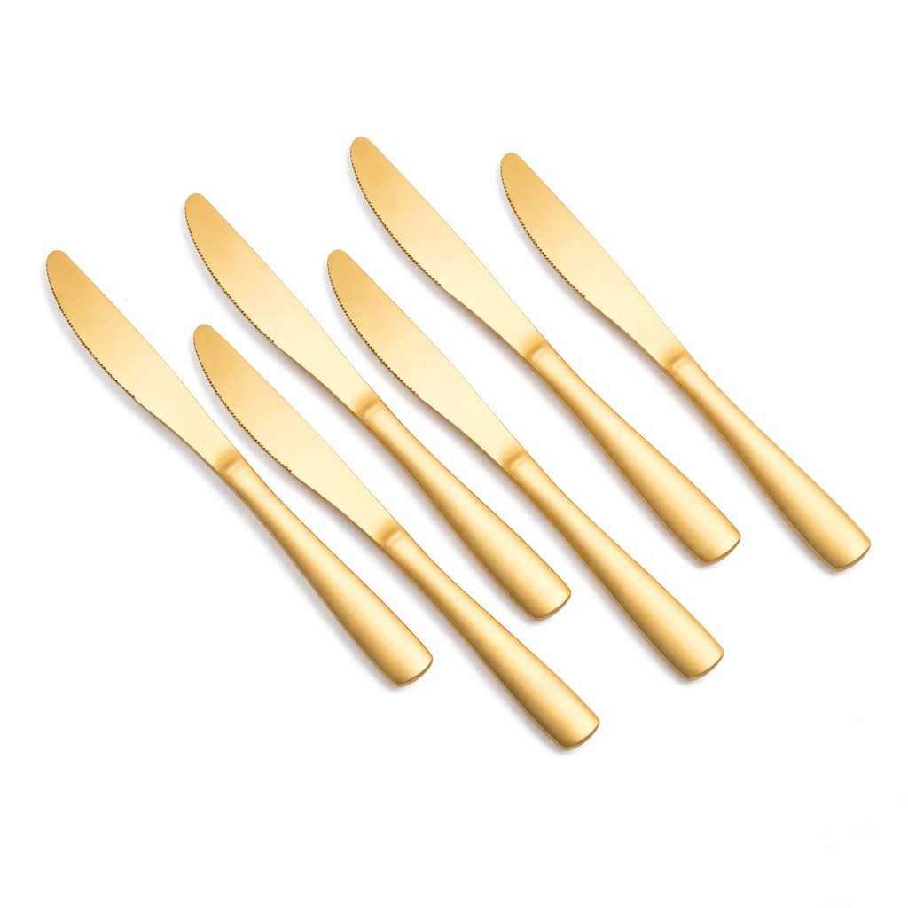 Shipnetic Golden 6-Piece Stainless Steel Cutlery Set Steak Knife Premium Dining Essentials-Stainless Steel Silverware Tableware[ Kitchen, Wedding, Restaurants,Gifting] Use 1