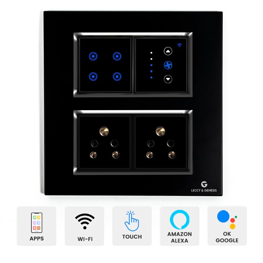 L&G 8 Modular Smart Switch Board | 2 Smart Switch Control, 1 Smart Fan Regulator, 2 Socket (Size: 8M Square- 154 x 160 x 45 mm) 4
