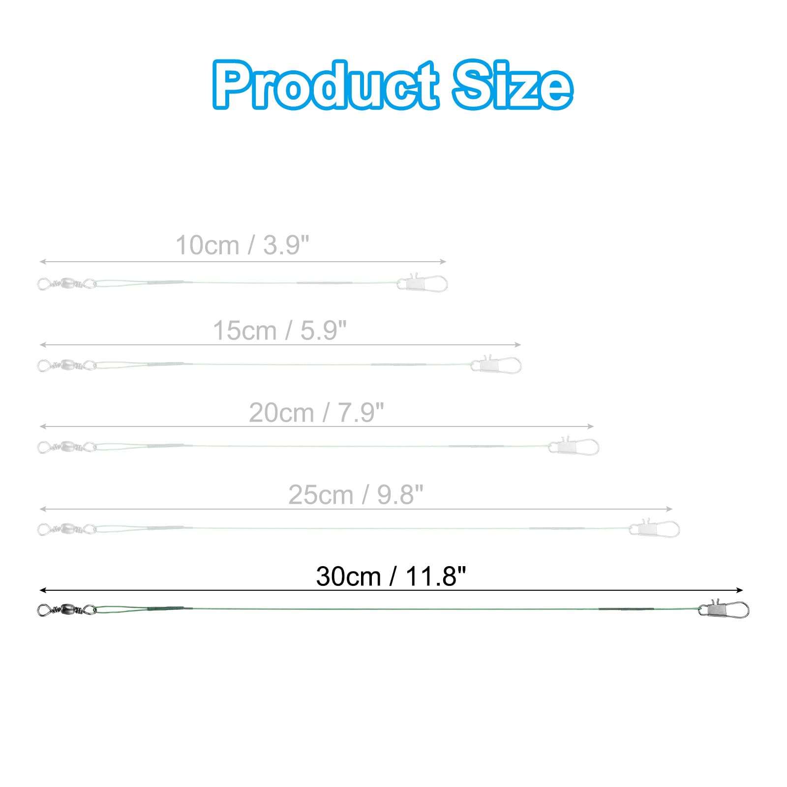 PATIKIL Fishing Wire Leaders 12", 60Pcs 30LB Strength Nylon-Coated Fishing Line Leaders with Swivel and Snap for Saltwater Freshwater, Green 3