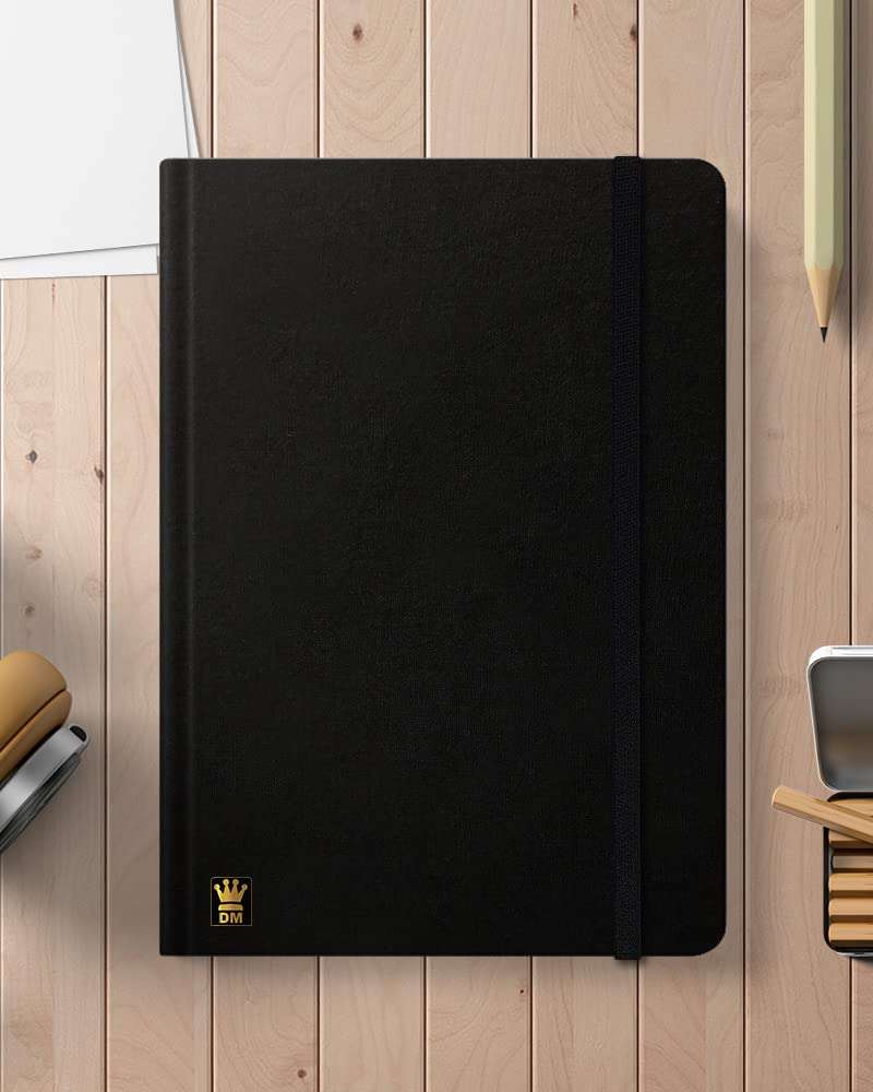 Diarymart Linen Fabric Cover Material Hardbound Executive Diary Notebook with Monthly Planner and Elastic Closure, A5 Size 192 Pages (Solid Black) 3
