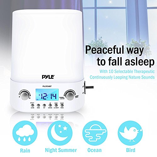 Pyle Bluetooth Radio Alarm Clock - Built-in Speakers Time Date Display LED Light Lamp Sunrise Sunset Deep Sleep, Relaxation, Meditation includes Power Adapter - PILCR34BT_0 3