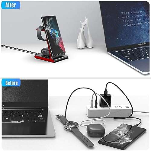 Wireless Charger for Samsung Charging Station, 3 in 1 Wireless Charger for Samsung Galaxy S24 Ultra/S23 Ultra/Z Flip 5/Fold 5/Buds, Watch Charger for Galaxy Watch 7/6/5 Pro/4/3 5