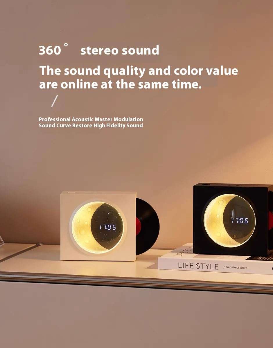 WUKBTY Gift for Birthday Christmas Valentine’s Day Portable Wireless Speaker with Moon Phase Clock, Vinyl Record Player (Black) 3