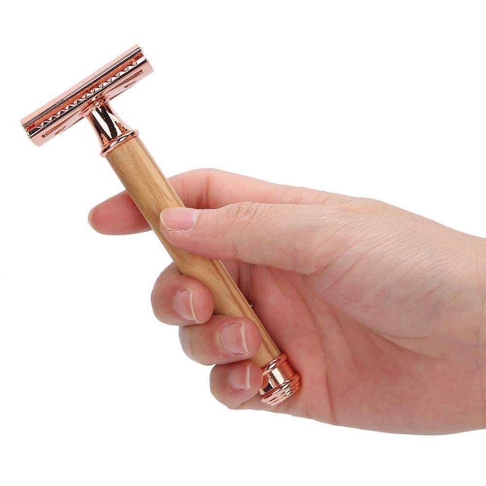 Safety Razors for Men, Single Blade Razors for Men with Olive Wood Handle, Double Edge Safety Blade Facial Razor Underarm Shaving Razors for Women (Rose Gold) 5