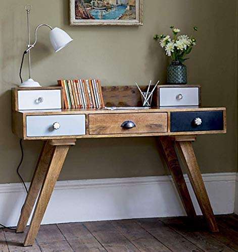 DAINTREE Solid Sheesham Wood Computer Study Table Multi Drawer Home & Office Desk with 5 Drawers (Natural, White) 1