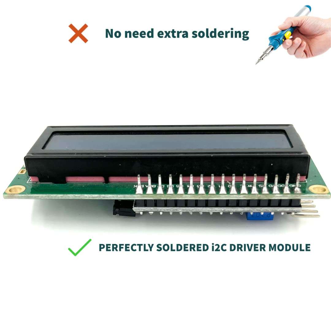 PAGALCODER | 16x2 LCD Display with I2C Module | Compatatable with Arduno UNO, MEGA, Nanao/Raspbery Pii | With 4 Connecting Jumper Wires & Digital User Guide For Begineers 2