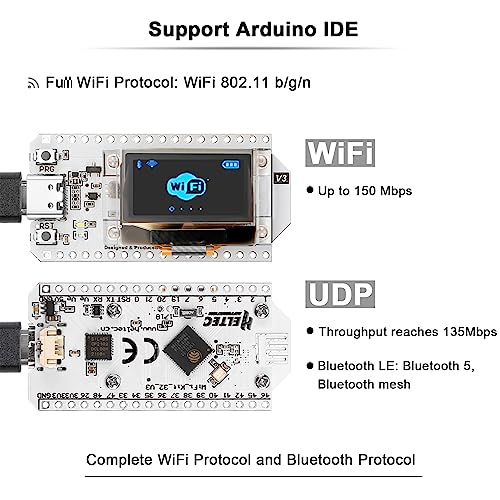 MakerFocus ESP32 OLED WiFi Kit V3 Integrated WiFi Bluetooth CP2102 IoT Development Board with 0.96-inch OLED Display for Arduino Intelligent Scenes 3