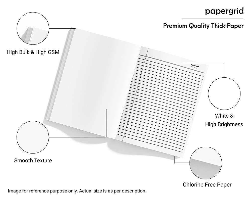 papergrid Notebook - King Size (24 cm x 18 cm), Interleaf, 160 Pages, Soft Cover - Pack of 6 2