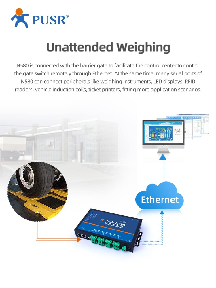 PUSR 8 Ports MQTT Modbus Gateway Support SSL/TLS Edge Computing RS485 Serial to ethernet Converter Device Server USR-N580 6