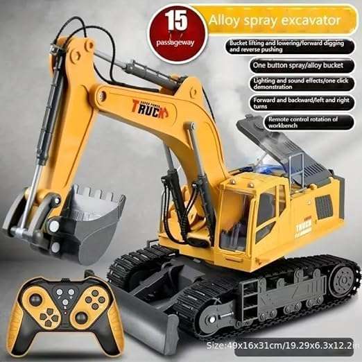 Relizaa RC Excavator, 1:18 Scale, 2.4GHz 15 Channel RC Construction Truck, Engineering Vehicles Educational Toys with Smoke &Light and Music for Kids, Boys and Girls 3