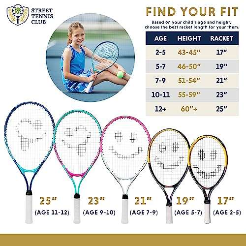 Kids Tennis Racket with Training Videos – 21 Inch Aluminum Youth Tennis Racket, Neoprene Handle – Junior Tennis Racket for Kids Age 5-12 – Childrens Tennis Rackets by Street Tennis Club, Pink/White 6